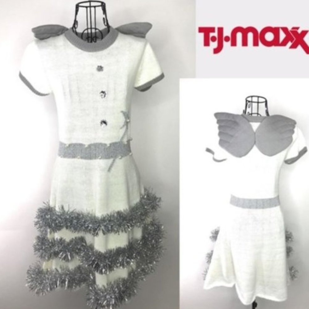 Girls White & Silver Holiday Tinsel Costume Dress by